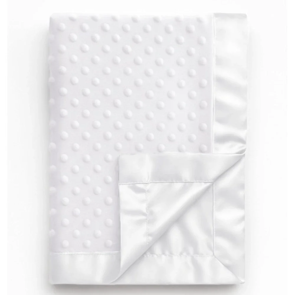 Pro Goleem Solid White Raised Minky Dot Baby Blanket Satin Trim‎ Backside Unisex